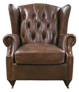 Vintage Genuine Chesterfield Buttoned Wingback Chair Brown Distressed Real Leather