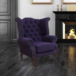 Chesterfield High Back Wing Chair Verity Purple Fabric Bespoke In Queen Anne Style