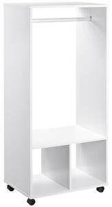 HOMCOM Open Wardrobe with Hanging Rod and Storage Shelves Mobile Garment Rack on Wheels Bedroom, Cloakroom, White