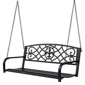 Outsunny Outdoor Porch Swing Seat Bench with Chains for the Yard, Deck, & Backyard, Black