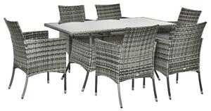 Outsunny 6-Seater Rattan Dining Set Garden Furniture Patio Rectangular Table Cube Chairs Outdoor Fire Retardant Sponge Grey