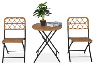 Outsunny 3 pcs PE Rattan Wicker Bistro Set Conversation Patio Furniture Set w/ Foldable Coffee Table and Chairs and Steel Frame, Natural