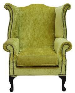 Chesterfield High Back Wing Chair Modena Mustard Velvet Bespoke In Queen Anne Style