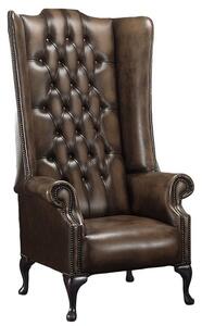 Chesterfield 5ft 1780's High Back Wing Chair Antique Brown Leather In Soho Style