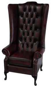 Chesterfield 5ft High Back Wing Chair Cushion Seat Antique Oxblood Leather In Soho Style