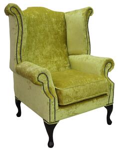 Chesterfield High Back Wing Chair Modena Mustard Velvet Bespoke In Queen Anne Style
