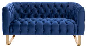 Grosvenor Two Seat Sofa - Navy Blue - Brushed Brass