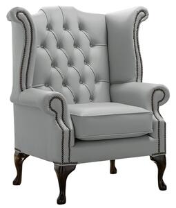 Chesterfield High Back Wing Chair Shelly Moon Mist Leather Bespoke In Queen Anne Style