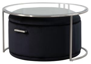 Aria Silver Coffee Table and Storage Ottoman Black - Set