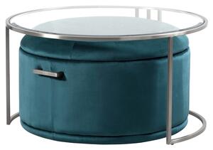 Aria Silver Coffee Table and Storage Ottoman Peacock - Set