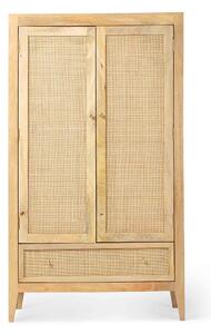 Venti Scandi Mango Wood & Cane 2 Door Wardrobe with Drawer | Roseland Furniture
