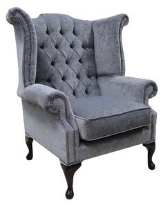 Chesterfield High Back Wing Chair Pimlico Carbon Grey Real Fabric Bespoke In Queen Anne Style