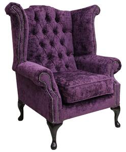 Chesterfield High Back Wing Chair Nuovo Plum Fabric Bespoke In Queen Anne Style