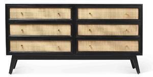 Venti Scandi Mango Wood & Cane 6 Drawer Wide Storage Chest | Roseland Furniture