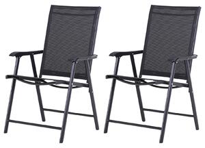 Outsunny Set of 2 Garden Chairs Outdoor Patio Foldable Metal Park Dining Seat Yard Furniture Black