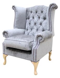 Chesterfield High Back Wing Chair Nuovo Ash Grey Fabric Bespoke In Queen Anne Style