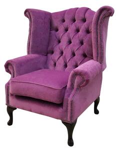 Chesterfield High Back Wing Chair Pimlico Lilac Fabric Bespoke In Queen Anne Style