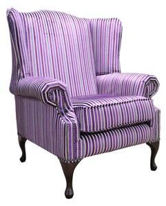 Chesterfield High Back Wing Chair Riga Purple Stripe 40 Velvet Fabric In Mallory Style