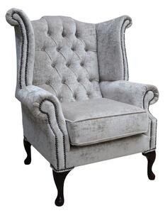 Chesterfield High Back Wing Chair Modena Hessian Velvet Fabric In Queen Anne Style