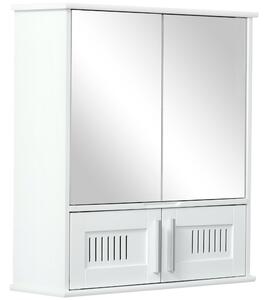 Kleankin Bathroom Mirror Cabinet, Wall Mounted Storage Cupboard with Double Doors and Adjustable Shelf, Bathroom Organizer, White