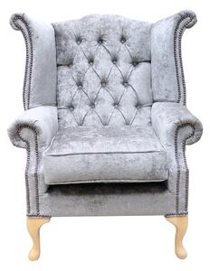 Chesterfield High Back Wing Chair Nuovo Ash Grey Fabric Bespoke In Queen Anne Style