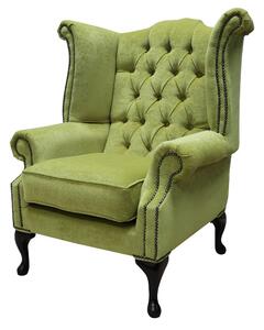 Chesterfield High Back Wing Chair Pimlico Zest Green Fabric Bespoke In Queen Anne Style
