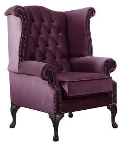 Chesterfield High Back Wing Chair Malta Boysenberry Purple Velvet Fabric In Queen Anne Style