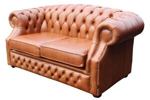 Chesterfield 2 Seater Old English Tan Leather Sofa Bespoke In Buckingham Style