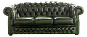 Chesterfield 3 Seater Antique Green Leather Sofa Bespoke In Buckingham Style