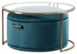 Aria Brass Coffee Table and Storage Ottoman Peacock - Set