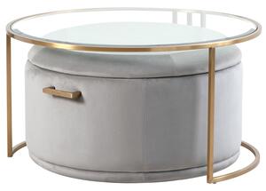 Aria Brass Coffee Table and Storage Ottoman Dove Grey - Set