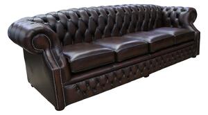 Chesterfield 4 Seater Antique Brown Leather Sofa Custom Made In Buckingham Style