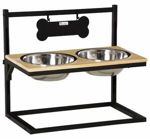 PawHut Dog Bowls Adjustable Raised Pet Feeder with 2 Removable Stainless Steel Bowls for Small Medium Large Dogs, Natural