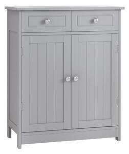 Kleankin Traditional Style Bathroom Storage Cabinet, Free-Standing Unit with 2 Drawers, Cupboard and Adjustable Shelf, 75x60cm, Grey