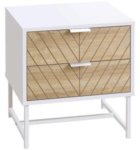 HOMCOM Modern Bedside Table with 2 Drawers and Metal Frame, Sofa Side Table for Bedroom Living Room, White and Oak