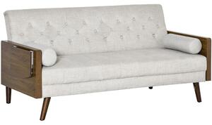 HOMCOM 3-Seater Sofa Bed Click-Clack Button-Tufted Settee Recliner Couch with Wood Legs for Living Room, Beige