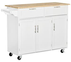 HOMCOM Kitchen Island Utility Cart, with 2 Storage Drawers & Cabinets for Dining Room, White