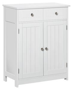 Kleankin Bathroom Storage Cabinet Free-Standing Bathroom Cabinet Unit w/ 2 Drawers Cupboard Adjustable Shelf Handles Traditional Style 75x60cm White