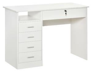 HOMCOM Computer Desk, Home Office Desk with Lockable Drawer, Storage Shelf for Study Bedroom, 110 x 50 x 76 cm, White