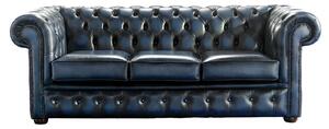 Chesterfield 3 Seater Antique Blue Real Leather Sofa Bespoke In Classic Style