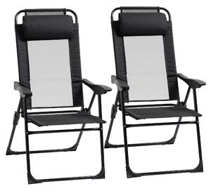 Outsunny Set of 2 Portable Folding Recliner Outdoor Patio Chaise Lounge Chair with Adjustable Backrest, Black