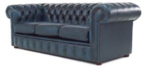 Chesterfield 3 Seater Antique Blue Real Leather Sofa Bespoke In Classic Style