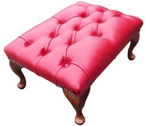 Chesterfield Queen Anne Footstool Old English Gamay Red Real Leather In Classic Style