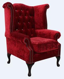Chesterfield Crystal High Back Wing Chair Modena Pillarbox Red Real Velvet In Queen Anne Style
