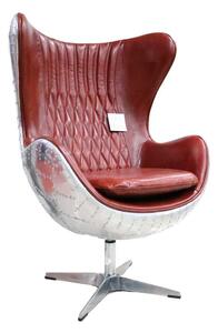 Aviator Aviation Swivel Egg Armchair Aluminium Vintage Rouge Red Real Distressed Leather
