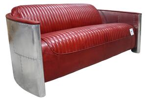 Aviator Pilot Vintage 3 Seater Sofa Rouge Red Distressed Real Leather