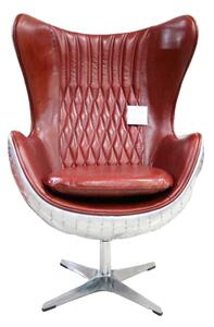 Aviator Aviation Swivel Egg Armchair Aluminium Vintage Rouge Red Real Distressed Leather