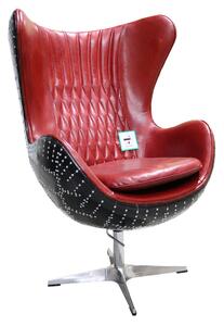 Aviator Stealth Swivel Egg Chair Black Aluminium Distressed Vintage Red Rouge Real Leather