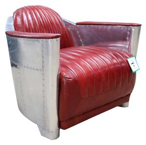 Aviator Vintage Rocket Tub Chair Distressed Rouge Red Real Leather