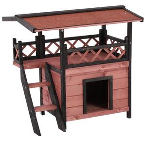 PawHut Wood Cat House Outdoor Luxury Wooden Room View Patio Weatherproof Shelter Dog Puppy Garden Scratch Post Large Kennel Crate